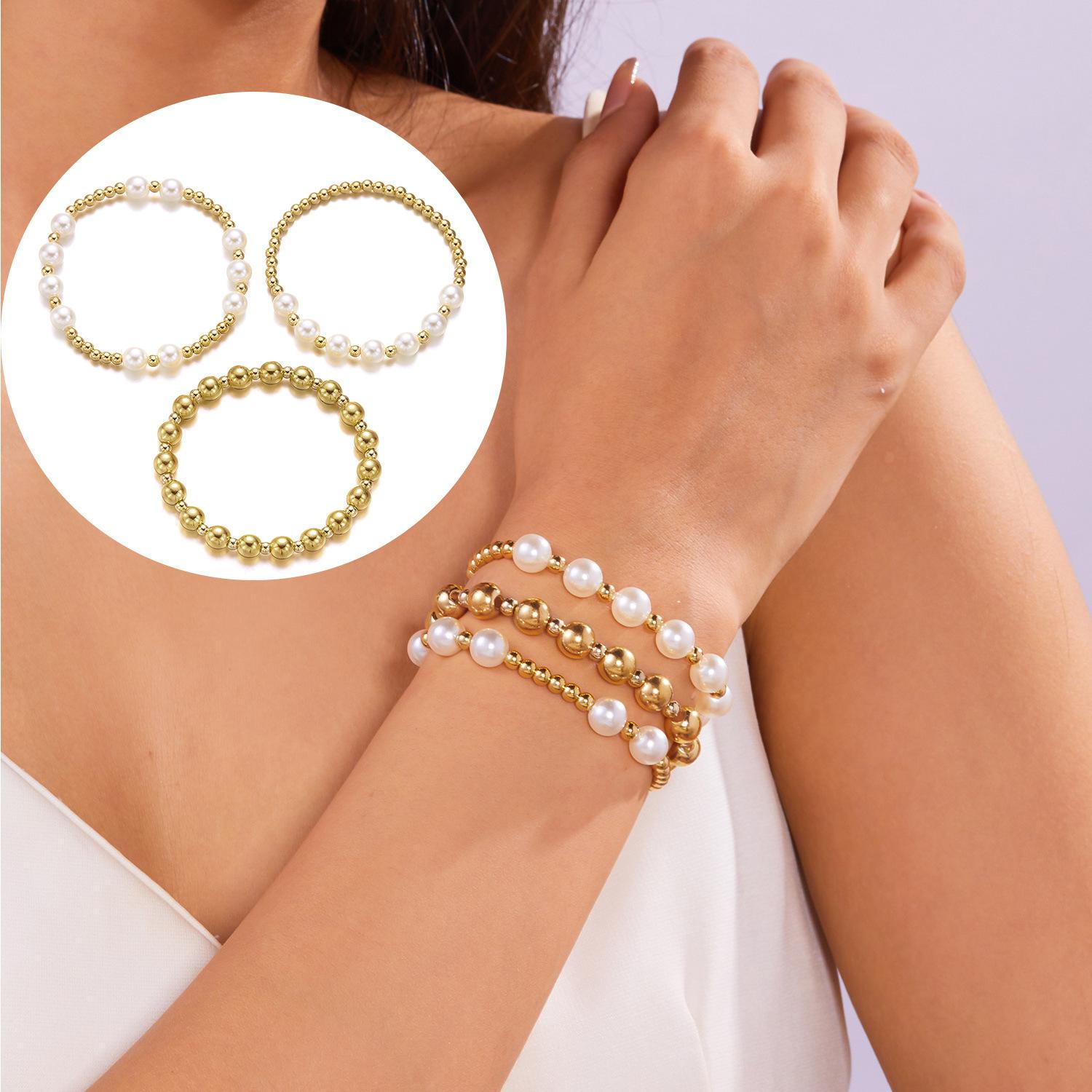 

Bracelet women s high sense creative imitation pearl love beaded bracelet fashion stacking combination set bracelet