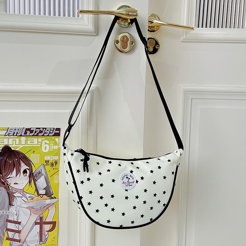 Sweet Girl's Crescent Armpit Bag Women's 2025 Autumn New Fashion Simple Star Polka Dot Shoulder Crossbody Bag