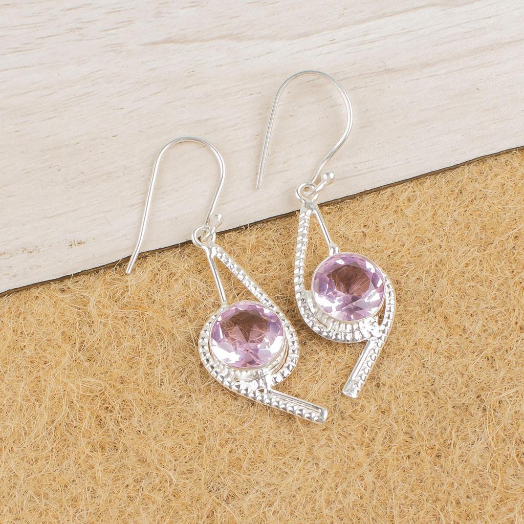 Morganite Jewelry, 925 Solid Sterling Silver Earrings, Handmade Silver Earrings, Morganite Gemstone Jewelry For Gift