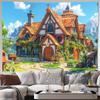 2D Cartoon Rustiek Landhuis Groene Tuin Huisdecoratie Verjaardag Fotografie Achtergrond
