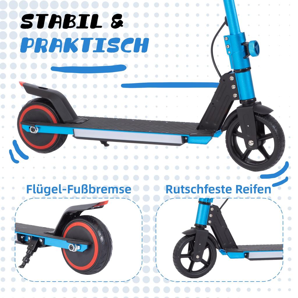 City Scooter Kids Scooter 6.5'' E-Scooter for 6-12 Years 60Wh, max. 5-8km, foldable, Load Capacity 50 kg, 14km/h, with Lighting, EBS+Foot Brake