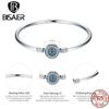 BISAER 925 Silver Demon Eye Bracelets Blue Evil Eyes Bangles Pave Setting Zircon 17-21CM for Women Party Fine Jewelry