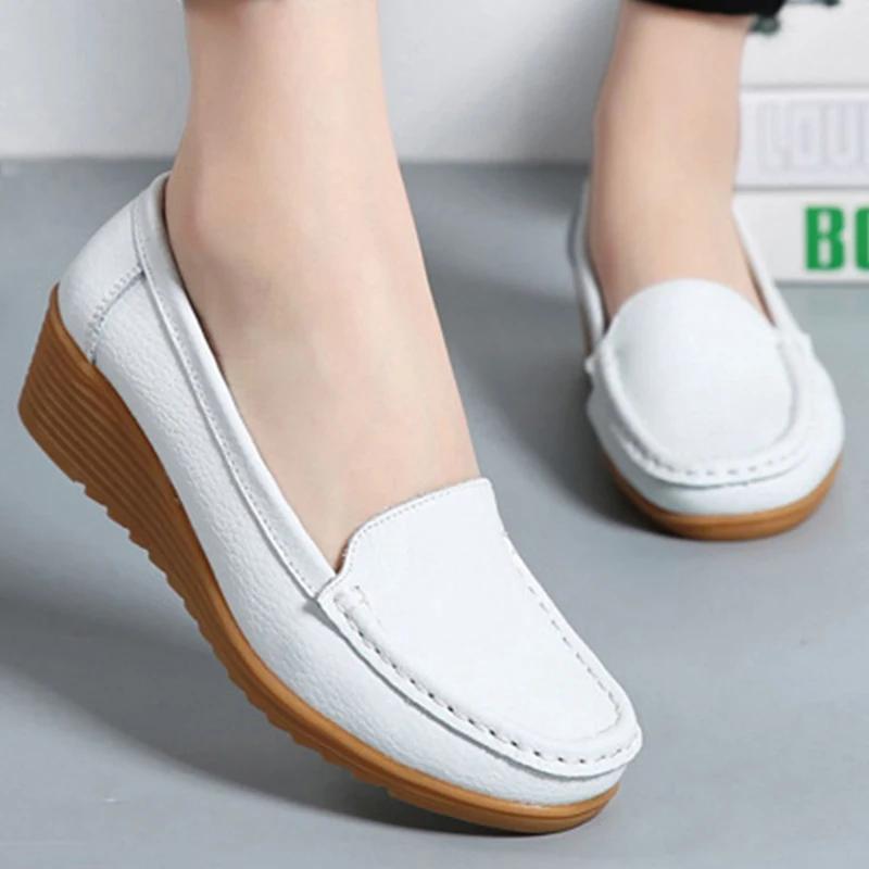 Black Women Shoes Soft Leather Shoes With Heels Loafers Flat Shoes Women's Moccasins Casual Zapatos Mujer Flats Female Footwear