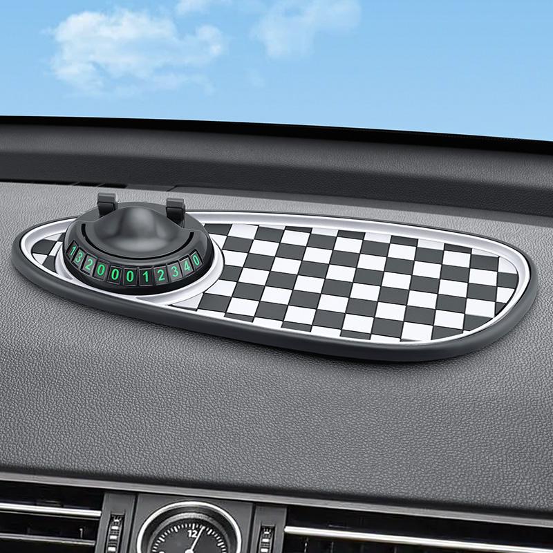 

New Car Anti-Slip Mat 360° Rotating Phone Holder Car Dashboard Organizer with Temporary Parking Numbe Auto Interior Accessories білий