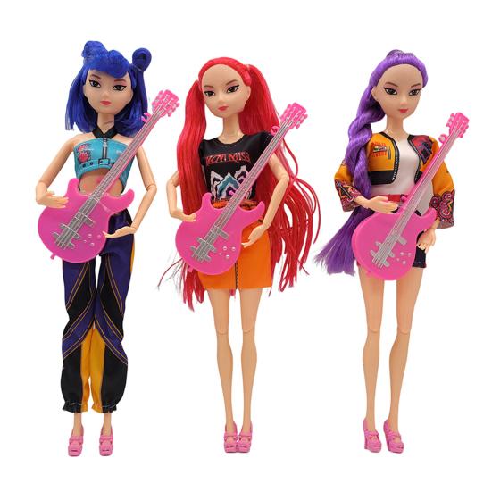 3Pcs Kpop Hunter Girl Doll with Guitar Accessories Animated Movie Character Collectible Toy Movable Joints Girl Action Figure Decoration Ornament