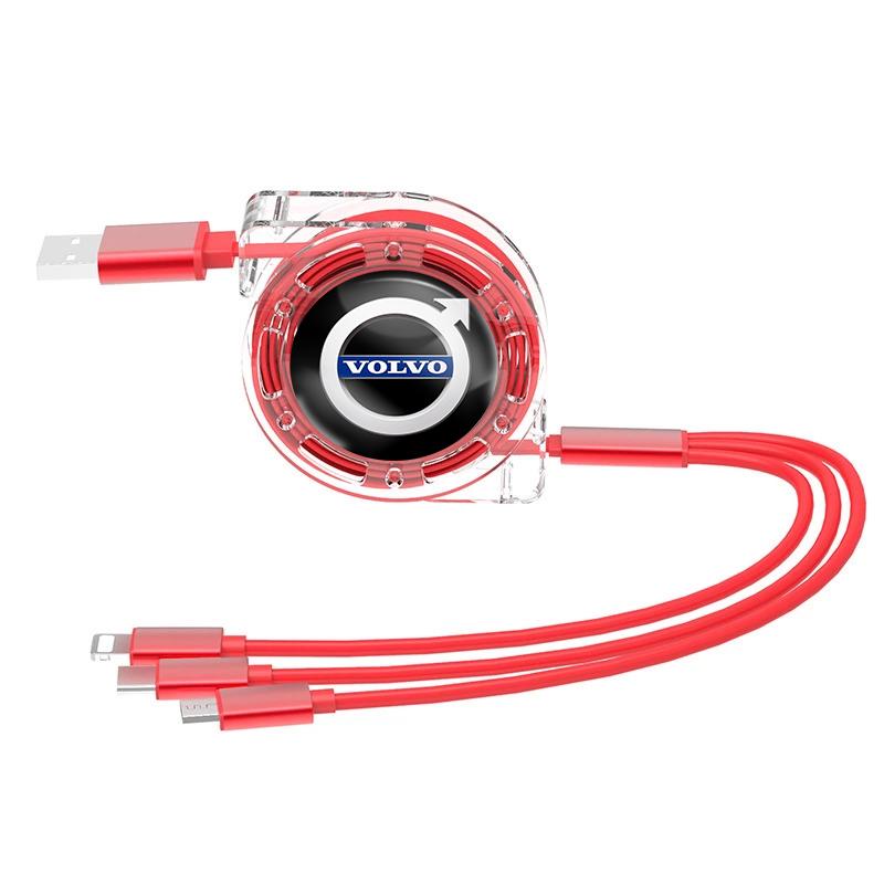 3-In-1 Car Data Cable Three In One Typec USB Adapter For Charging For Volvo XC60 S60 V40 V50 V60 S80 S40 C30 AWD C70 S40 S60 S80