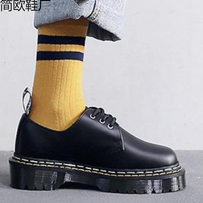 Martin boots 1 thick sole hole small leather shoes women, low top leather double line round head casual student loose