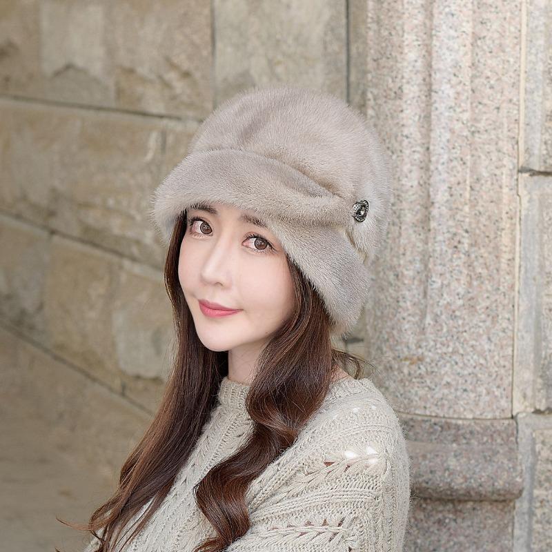 New mink fur hat, whole real mink fur, women's winter warm ear protectors, short edge sun top hat