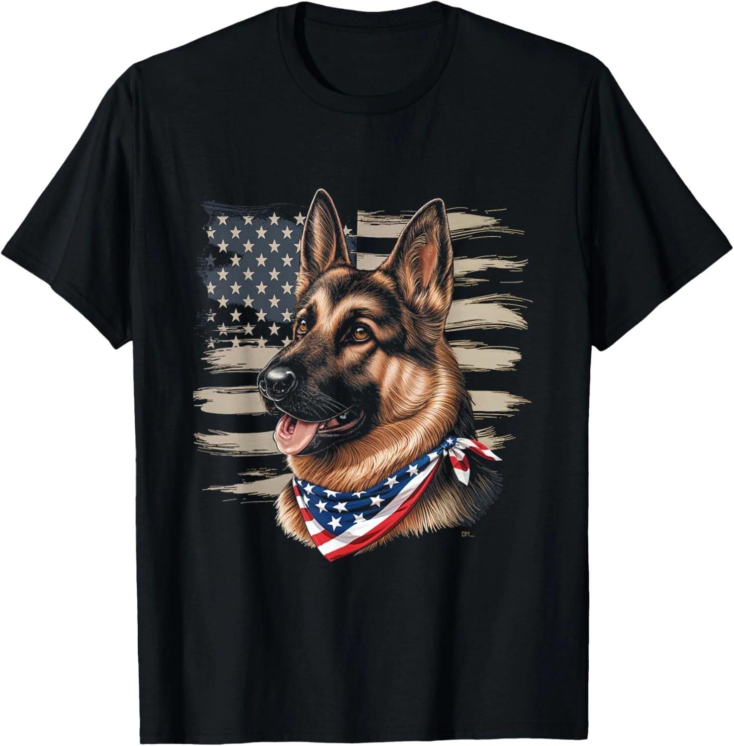 Funny German Shepherd American Flag Dog Patriotic Pet Gift Unisex T-Shirt XL
