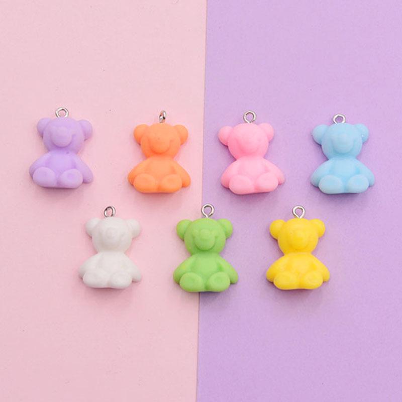 Colorful Frosted Cartoon Bear Pendant Keychain - DIY Resin Jewelry Accessory
