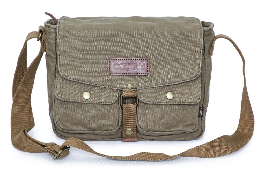 Gootium LM30624AMG Cotton Canvas Shoulder Bag Messenger Bag Unisex Olive Brown