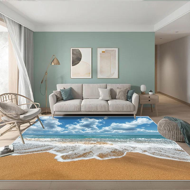 3D Sea Wave Large Rug for Living Room Children Room Sandy Beach Carpet Home Bedroom Creative Kids Room Non-slip Floor Mat Tapete