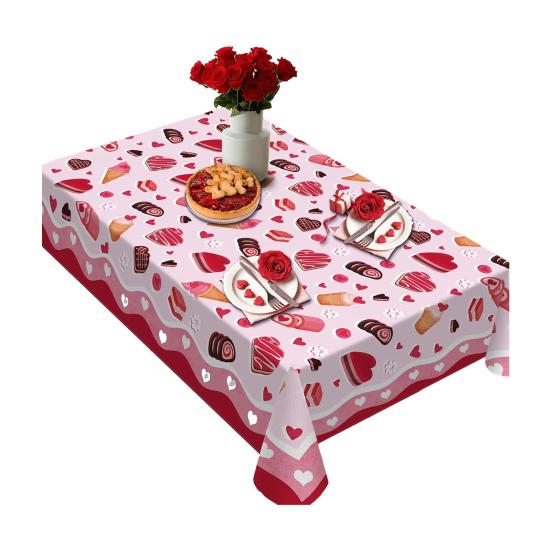 Yousheng Valentine's Day Tablecloth Love Heart Tablecloth Rectangular Square Romantic Table Cover for Anniversary Wedding Party Dining Table