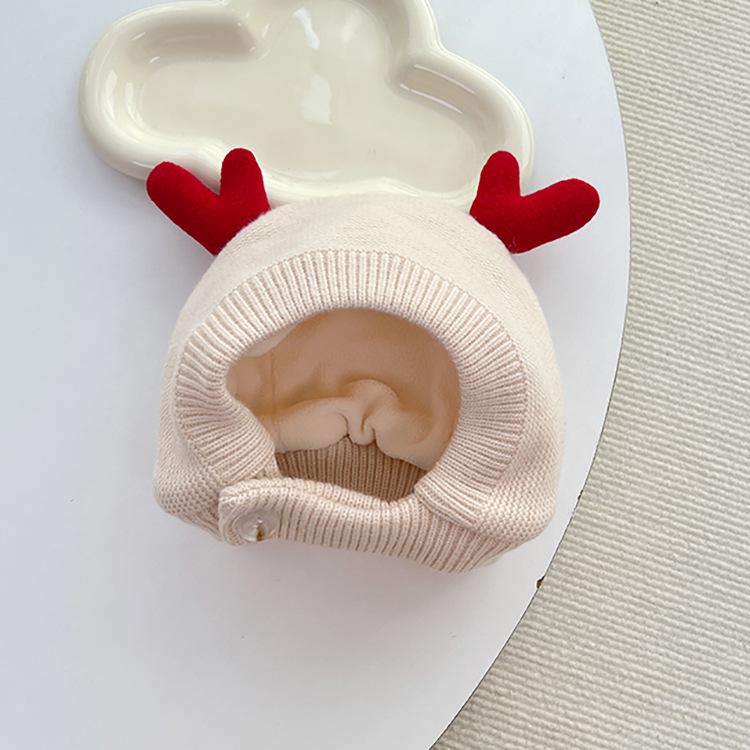Christmas Antler Kids' Windproof Knitted Wool Hat with Ear Protection
