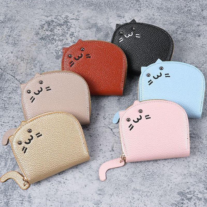 1Pc Cute Cartoon Cat PU Leather Fold Card Bag Multi-functional Women Casual ID Card Organizer Coin Purse Bank Credit Card Holder