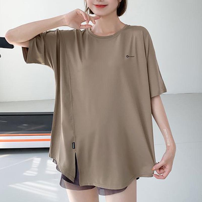 Plus Size Quick-Dry Fitness Top - Round Neck, Hip-Hiding, Slimming Outerwear for Yoga & Running