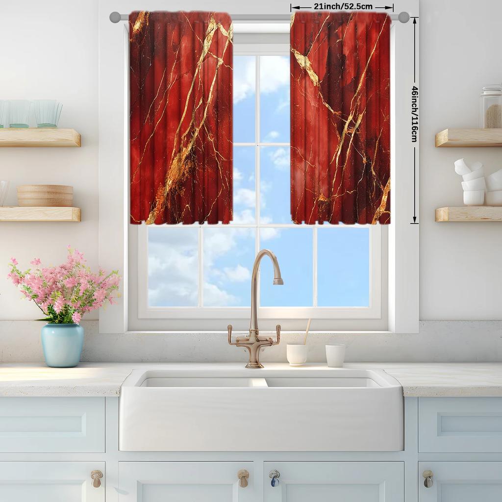 Set di 2 Tende Stampate in Marmo Rosso Dorato Arredamento per la Casa Tende per Finestre Camera da Letto Ufficio Cucina Soggiorno Realizzate in Poliestere Seduta