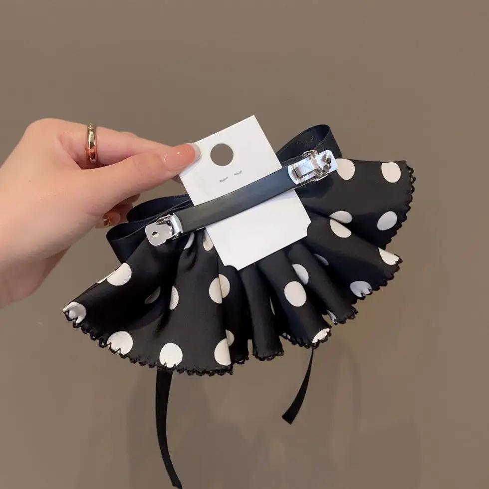 1 pièce Pinces à Cheveux Nœud Satiné à Pois Pour Femmes Barrettes à Cheveux Volantées Vintage Avec Long Ruban Élégant Accessoire Pour Cheveux Pour le Quotidien