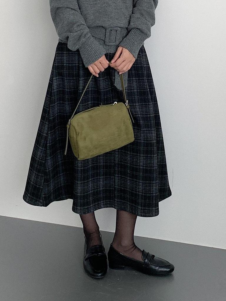 Vintage Woolen Plaid Academy Skirt - High Waist, Slimming Mid-Length Design for Casual Wear
