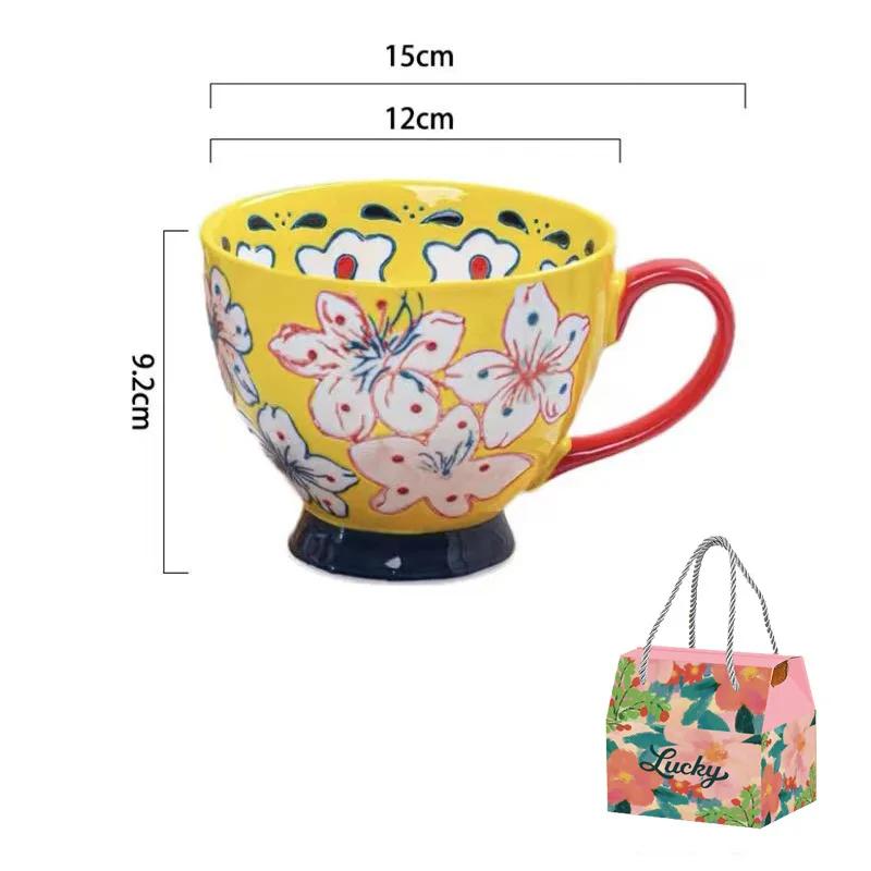 

1 шт. 500 мл керамические кофейные кружки большой емкости расписанные вручную цветы бытовые офисные креативные кружки для питьевой воды подарок на День матери 500ml
