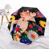 1 Stück Blumenmuster-Regenschirm mit Automatik-Öffnungs-/Schließmechanismus, Faltbares Design, Eisenrahmen, Für den Außenbereich, Festivalgeschenk, Geeignet für Fans, Reisen, D