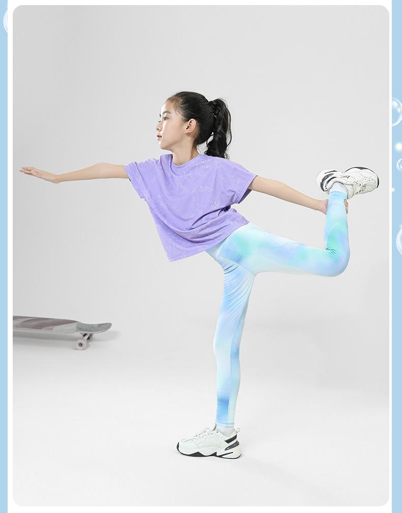 Girls' Summer Sports Set: High-Waisted Flared Pants and Sun Protection Short Sleeve for Parent-Child Yoga
