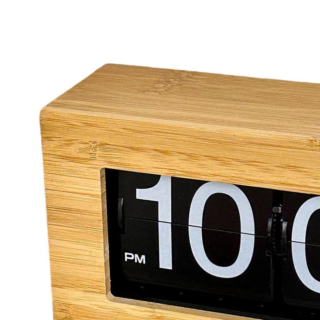 Digital Flip Clock with Wooden Frame for Desk Display 21.5x7.2x12.3cm AM/PM Hotel Yoga Room