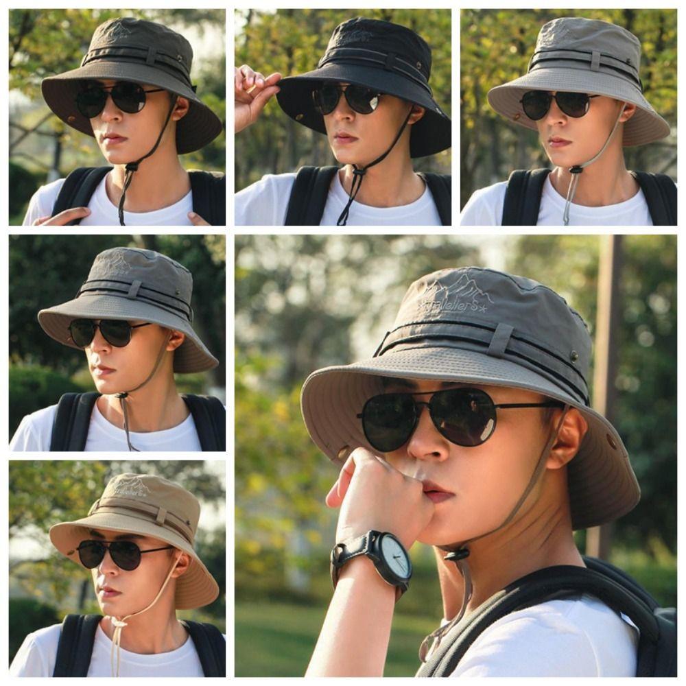 

Anti-UV Protection Sunscrean Bucket Hat Wide Brim Outdoor Fishing Cap Retro Men Sun Hat Summer