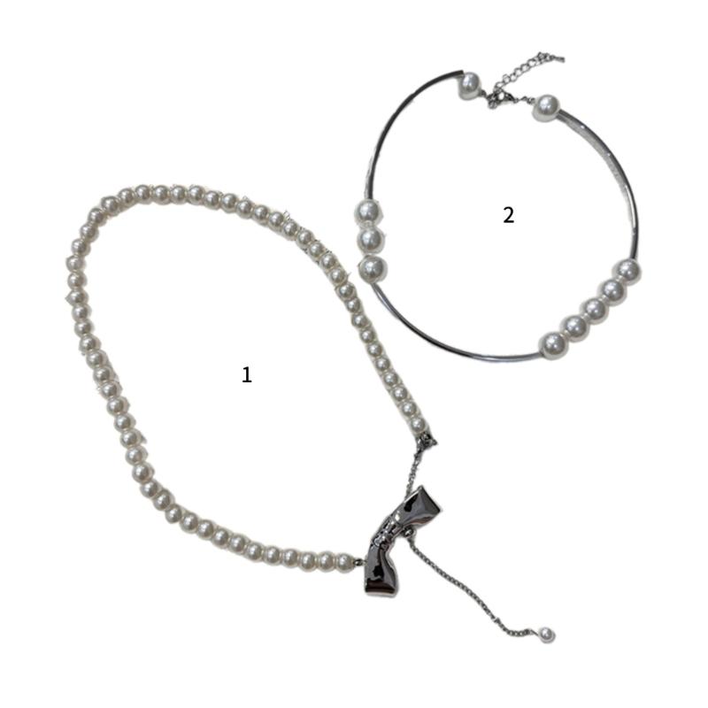Fashion Elegant Metal Bowknot Tassels Necklace Pearl Beaded Clavicle Chain Choker Necklace Statement Jewelry Neck Chain