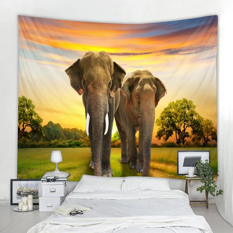 

Слон Гобелен Мандала Бохо Стиль Настенный Декор Дикие Животные Зеленые Листья Узор Гобелен Гостиная Дом Спальня Декор 74x94cm(29x37in)