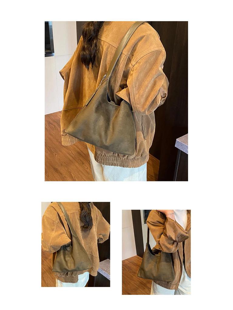 Große Wildleder-Tasche mit Leopardenmuster im koreanischen Stil - Mode Herbst/Winter 2025 Retro Ein-Schulter Umhängetasche für Damen