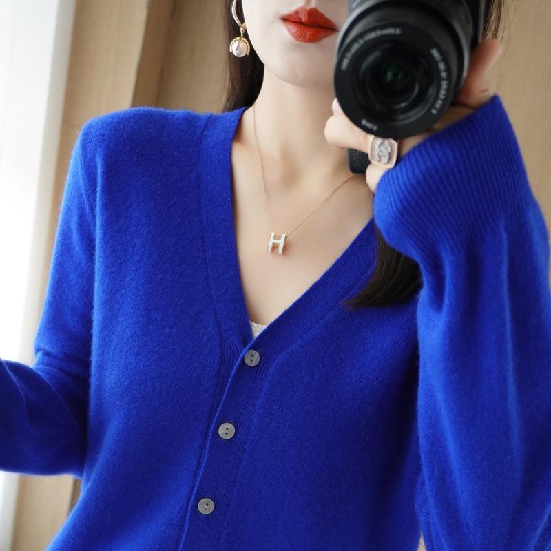 

JKASHDK женские модные повседневные однотонные принты осень-зима с длинными рукавами и v-образным вырезом свободные свитера XXXL темно-синий