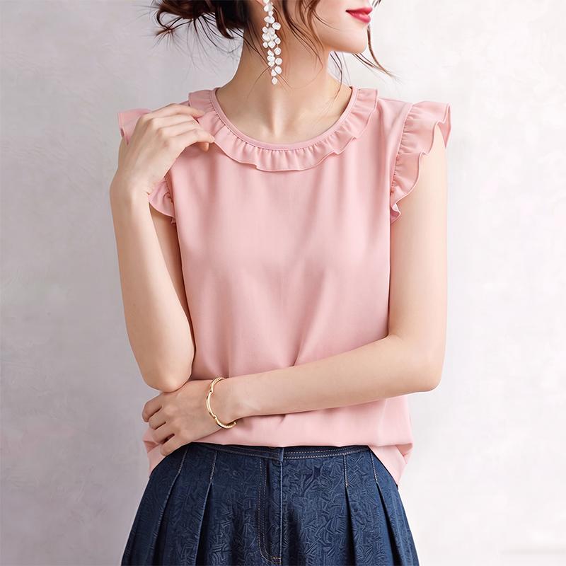 ZANZEA Blusa da Donna Casual Splicing Girocollo Larga Senza Maniche