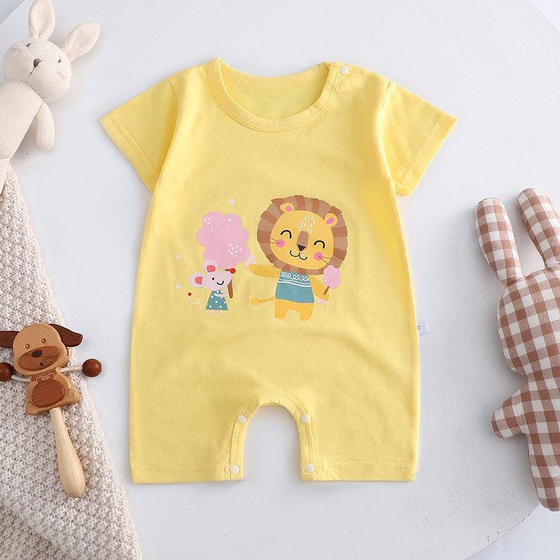 2026 Summer Kids O-Neck Short Sleeve Pajama-Rompers Baby Spring Short Crawling Clothes Cartoon Cotton Jumpsuit for Girl Boy