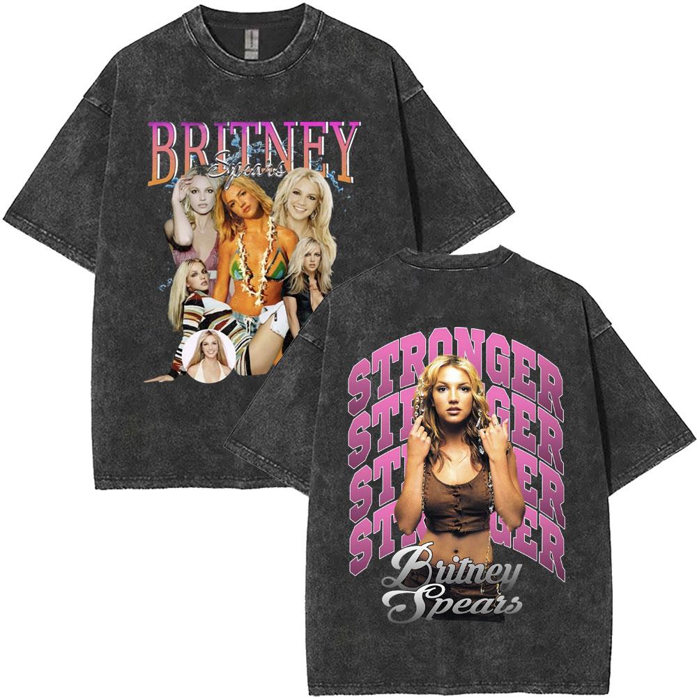 T-shirt Vintage Lavé Britney Spears Mugshot Hommes Femmes Hip Hop Oversize Manches Courtes Streetwear Mode T-shirts Décontractés