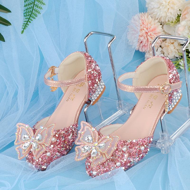 Silver Crystal Low-Heel White Leather Princess Shoes for Girls