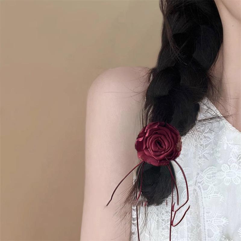 French Wine Red Rose Hair Clip Flower Clip Headband Hairpin New Year Beach Accessories Hair Accessory