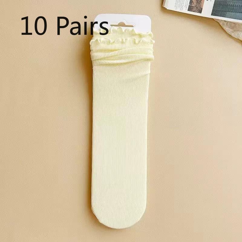 

10 пар летних милых носков для девочек с грибным кружевом в рубчик 10 Pairs молочный белый