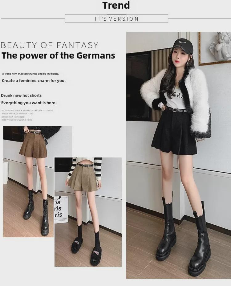 Women's High-Waist Corduroy A-Line Pleated Skirt: Retro, Simple, Versatile, and Anti-Exposure Skirt for Autumn.