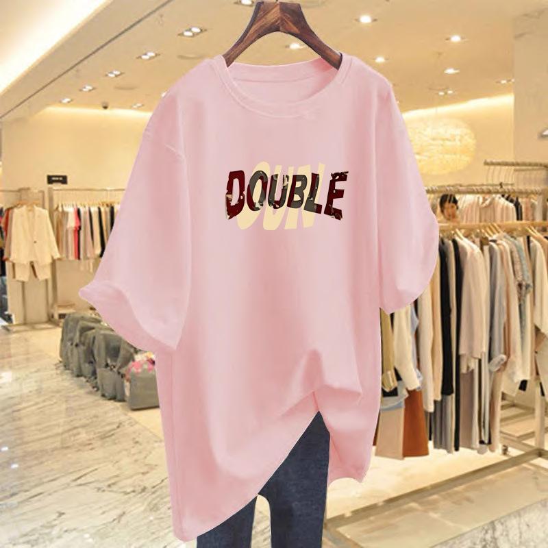 

Women s Summer Loose-Fit Letter Print Cotton T-Shirt XXL рожевий