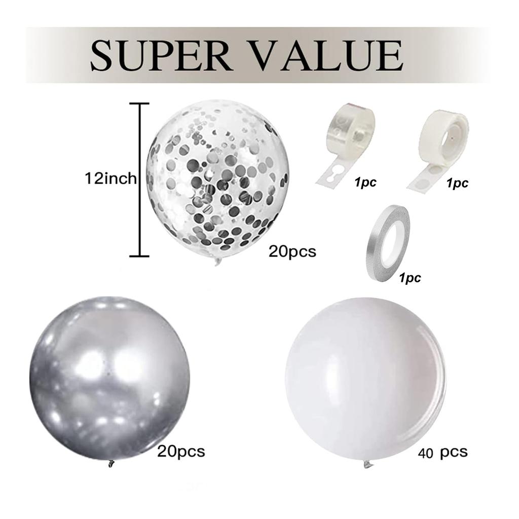 50pcs green silver white latex balloon set, suitable for birthday, graduation ceremony, wedding, party decoration