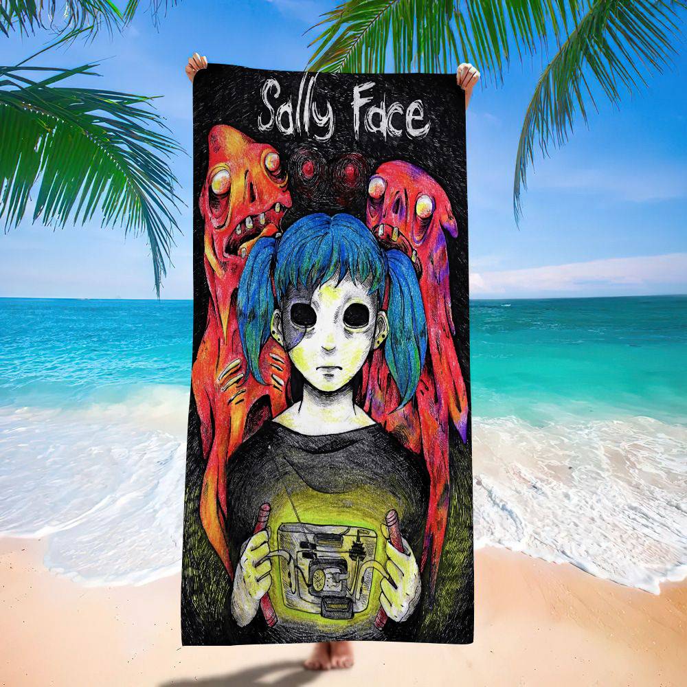 Sally Face Game Bath Towel Microfiber Soft Water Absorbing Breathable For Girl Kids Decorative Cartoon Beach Towel