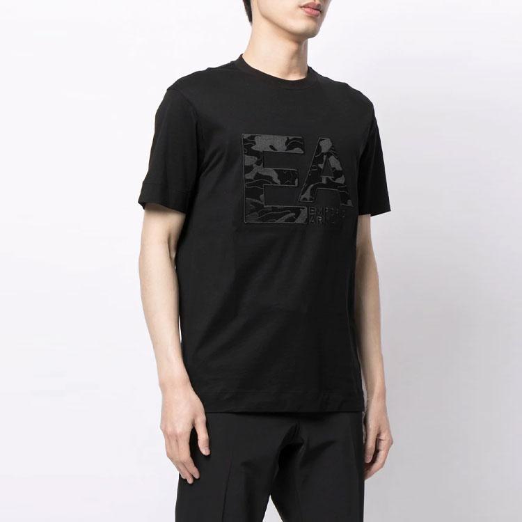 Emporio Armani EA Logo Letter Pattern Round Neck Short Sleeve T-Shirt Men Tops Black 3K1TM5-1JDXZ-0999