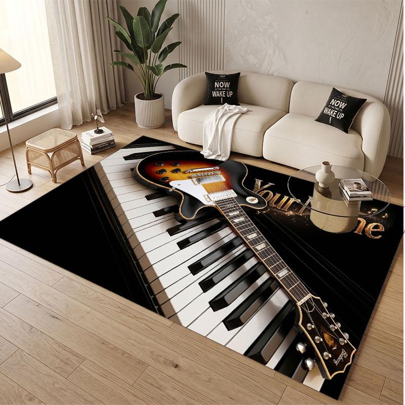 Music Guitar Theme Soft Crystal Velvet Rug Custom Name & Text Print Non Slip Floor Rug for Bedroom Living Room