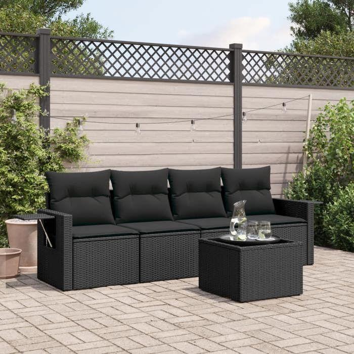 VidaXL Salon de Jardin avec Coussins 5 pcs, Canapés de Terrasse, Ensemble de Meubles de Patio, Mobilier d'Extérieur, Noir 3219884