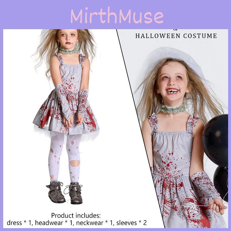 Women's Halloween Ghost Bride Costume Scary Gray Bloodstained Dress For Costume Parties And Cosplay