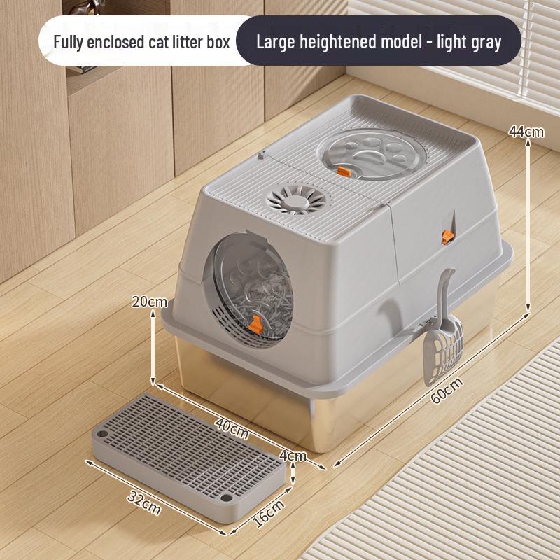 Stainless Steel Top-Entry High-Sided Cat Litter Box with Flip-Top and Anti-Splash Design
