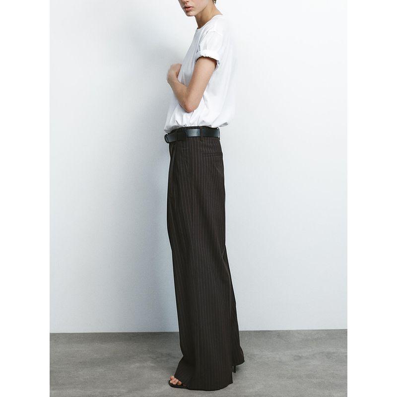 Za2025 Spring New Women's Clothing Easiest for Match High Waist Slimming and Straight with Belt Double Pleated Elegant Pants 4661405