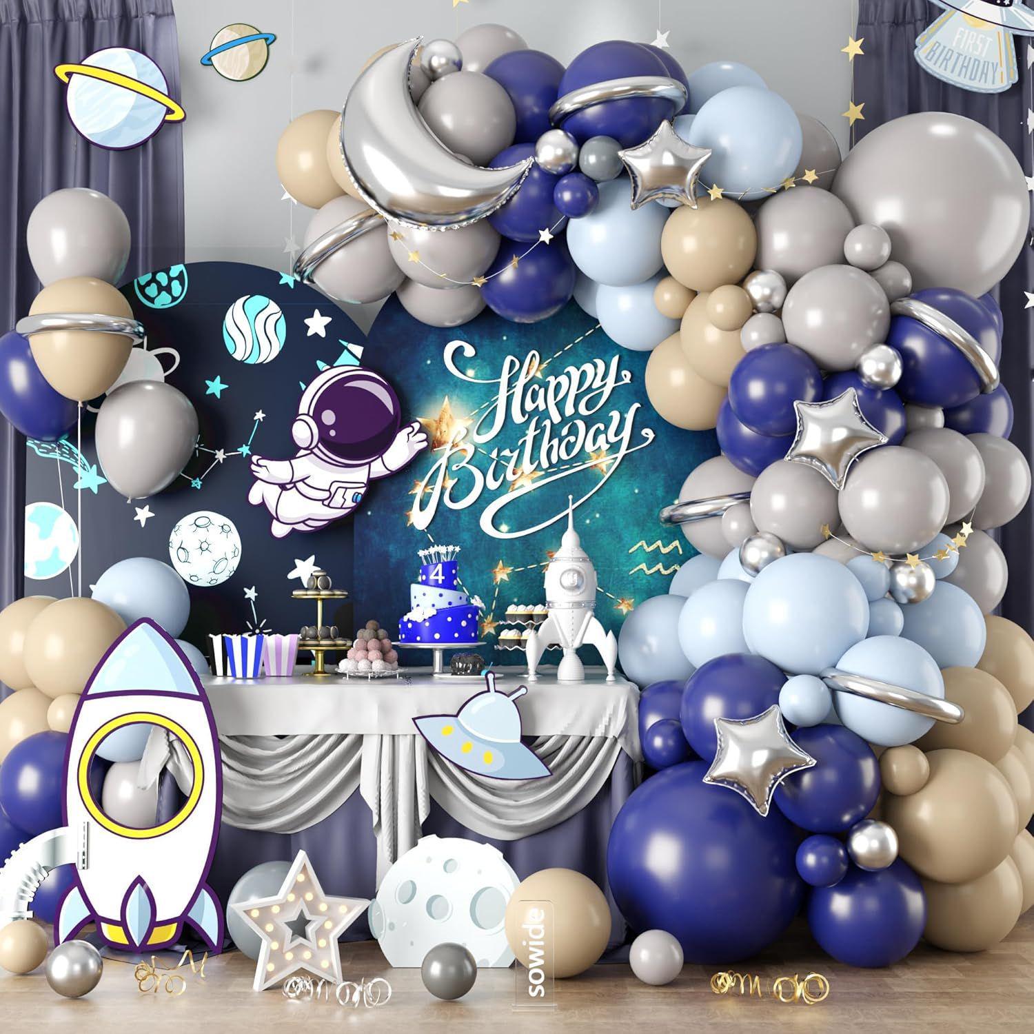 Astronaut-Themed Blue Balloon Arch Kit for First Birthday Party Decor