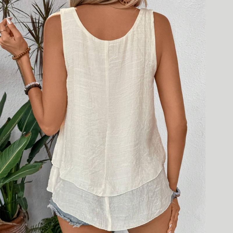 Women's Summer Tops Sleeveless Tank Tops Casual Flowy Loose Tunics Shirt Double Layers Ruffle Blouses Tunics gIFTS